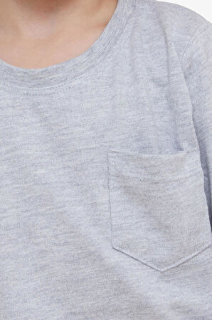 Breeze Erkek Çocuk Uzun Kollu Tişört Cepli 4-8 Yaş, Açık Gri Melanj