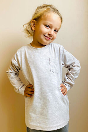 Breeze Erkek Çocuk Uzun Kollu Tişört Cepli 4-8 Yaş, Bej Melanj