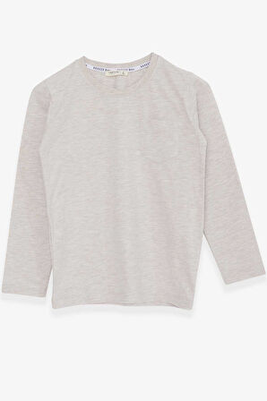 Breeze Erkek Çocuk Uzun Kollu Tişört Cepli 4-8 Yaş, Bej Melanj