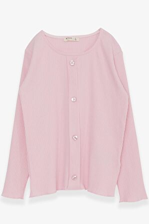 Breeze Kız Çocuk Uzun Kollu Tişört Düğme Aksesuarlı 8-14 Yaş, Pudra