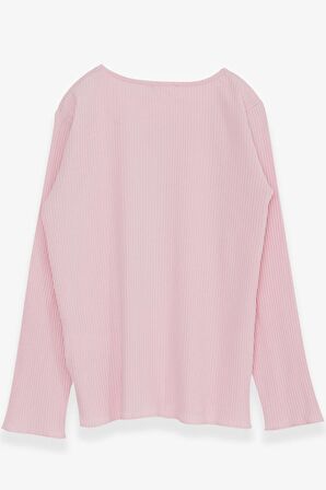 Breeze Kız Çocuk Uzun Kollu Tişört Düğme Aksesuarlı 8-14 Yaş, Pudra