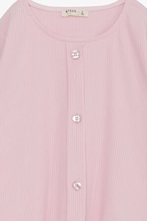 Breeze Kız Çocuk Uzun Kollu Tişört Düğme Aksesuarlı 8-14 Yaş, Pudra