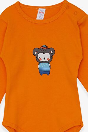 Breeze Erkek Bebek Çıtçıtlı Body Ayıcık Baskılı 9 Ay-3 Yaş, Turuncu