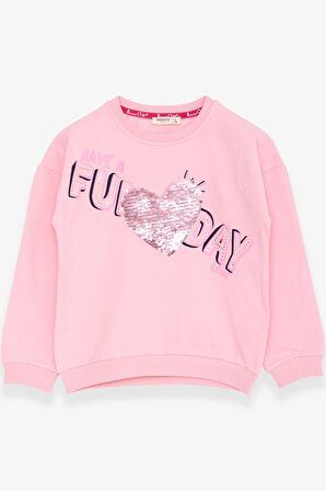 Breeze Kız Çocuk Sweatshirt Pullu Yazı Baskılı 4-8 Yaş, Pudra