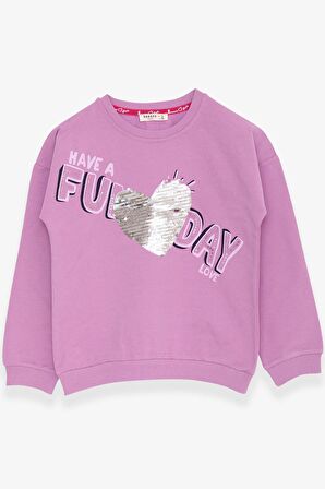 Breeze Kız Çocuk Sweatshirt Pullu Yazı Baskılı 4-8 Yaş, Lila