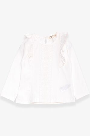 Breeze Kız Çocuk Uzun Kollu Tişört Güpürlü Fırfırlı 3-8 Yaş, Ekru