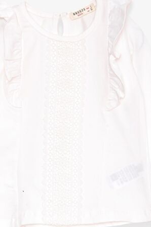 Breeze Kız Çocuk Uzun Kollu Tişört Güpürlü Fırfırlı 3-8 Yaş, Ekru