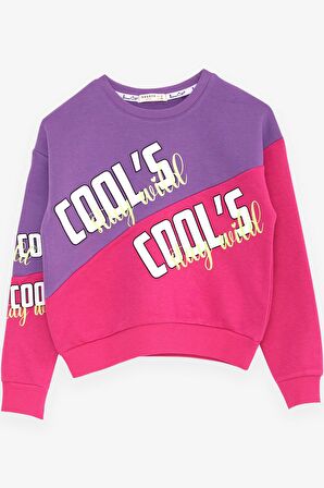 Breeze Kız Çocuk Sweatshirt Blok Desen Yazı Baskılı 10-14 Yaş, Eflatun