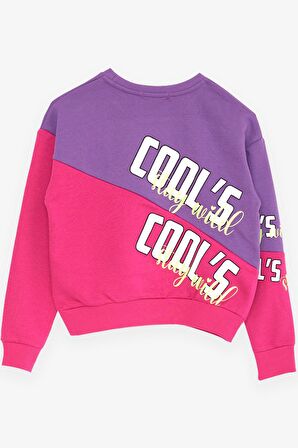 Breeze Kız Çocuk Sweatshirt Blok Desen Yazı Baskılı 10-14 Yaş, Eflatun