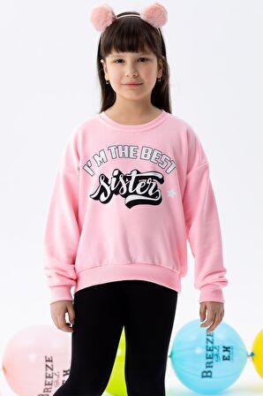 Breeze Kız Çocuk Sweatshirt Yazı Baskılı 9-14 Yaş, Neon Pembe