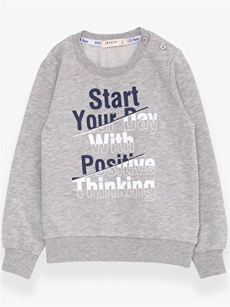 Breeze Erkek Çocuk Sweatshirt Yazı Baskılı 2-6 Yaş, Gri Melanj