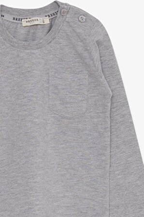 Breeze Erkek Bebek Uzun Kollu Tişört Cepli 9 Ay-3 Yaş, Gri Melanj