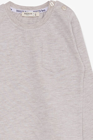 Breeze Erkek Bebek Uzun Kollu Tişört Cepli 9 Ay-3 Yaş, Bej Melanj