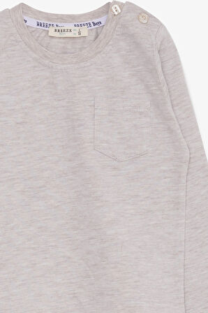 Breeze Erkek Bebek Uzun Kollu Tişört Cepli 9 Ay-3 Yaş, Bej Melanj