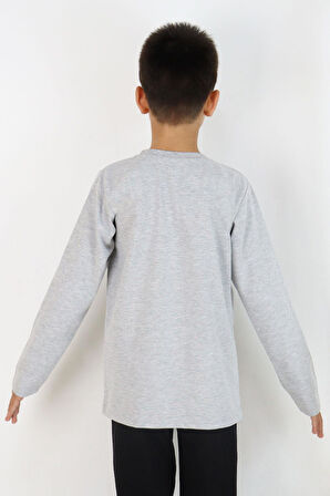 Breeze Erkek Çocuk Uzun Kollu Tişört Yazı Baskılı 6-12 Yaş, Açık Gri Melanj
