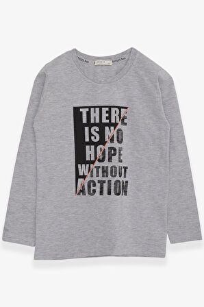 Breeze Erkek Çocuk Uzun Kollu Tişört Yazı Baskılı 6-12 Yaş, Açık Gri Melanj