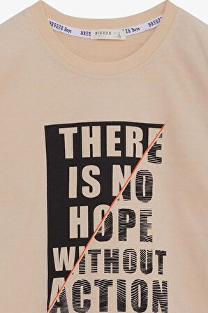 Breeze Erkek Çocuk Uzun Kollu Tişört Yazı Baskılı 6-12 Yaş, Bej