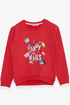 Breeze Kız Çocuk Sweatshirt Renkli Oje Baskılı 6-12 Yaş, Narçiçeği