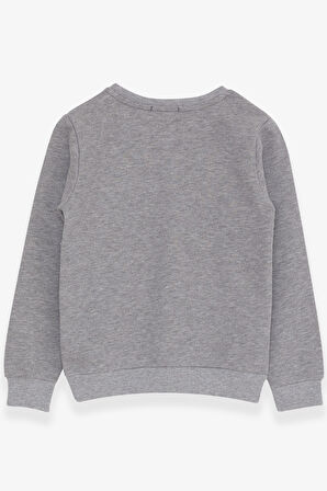Breeze Erkek Çocuk Sweatshirt Yazı Baskılı 8-14 Yaş, Koyu Gri Melanj