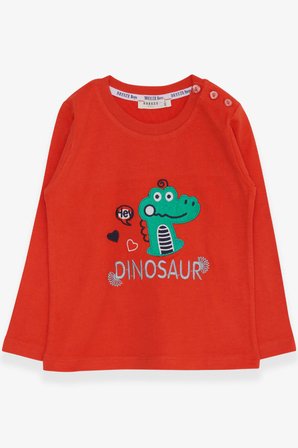 Breeze Erkek Bebek Uzun Kollu Tişört Dinozor Nakışlı 9 Ay-3 Yaş, Turuncu