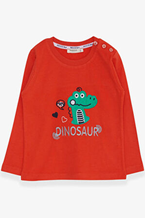Breeze Erkek Bebek Uzun Kollu Tişört Dinozor Nakışlı 9 Ay-3 Yaş, Turuncu
