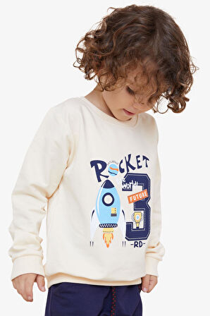 Breeze Erkek Çocuk Sweatshirt Roket Baskılı 1.5-5 Yaş, Krem