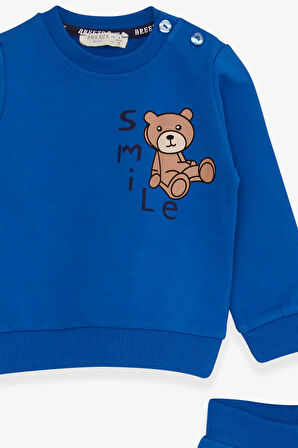 Breeze Erkek Bebek Eşofman Takımı Ayıcık Baskılı 9 Ay-3 Yaş, Saks Mavisi