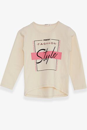 Breeze Kız Çocuk Uzun Kollu Tişört Taşlı Yazı Baskılı 6-12 Yaş, Krem