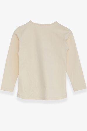 Breeze Kız Çocuk Uzun Kollu Tişört Taşlı Yazı Baskılı 6-12 Yaş, Krem
