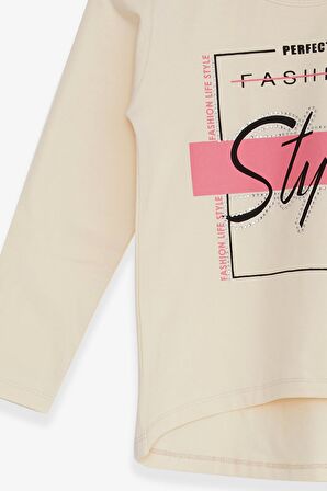 Breeze Kız Çocuk Uzun Kollu Tişört Taşlı Yazı Baskılı 6-12 Yaş, Krem