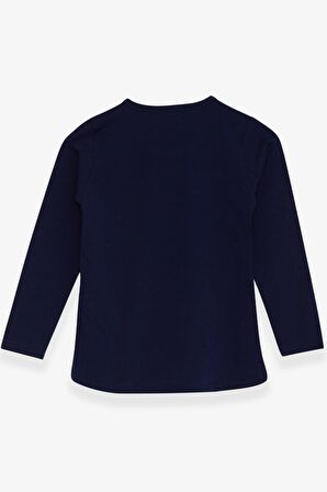 Breeze Kız Çocuk Uzun Kollu Tişört Taşlı Yazı Baskılı 6-12 Yaş, Lacivert