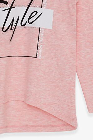 Breeze Kız Çocuk Uzun Kollu Tişört Taşlı Yazı Baskılı 6-12 Yaş, Somon Melanj