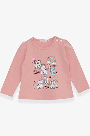 Breeze Kız Bebek Uzun Kollu Tişört Kedicik Baskılı 9 Ay-3 Yaş, Somon