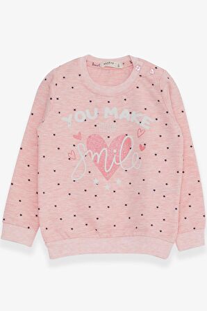 Breeze Kız Çocuk Sweatshirt Simli Kalp Baskılı 2-6 Yaş, Somon Melanj