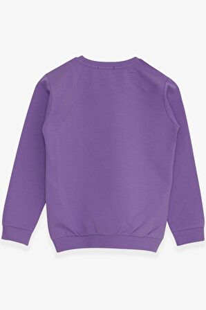 Breeze Kız Çocuk Sweatshirt Yazı Baskılı Pullu 8-14 Yaş, Lila
