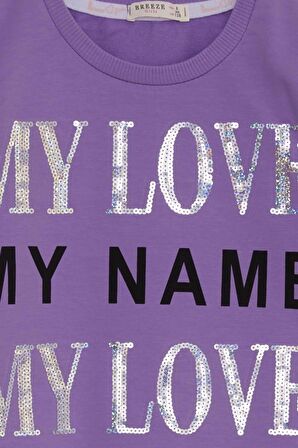 Breeze Kız Çocuk Sweatshirt Yazı Baskılı Pullu 8-14 Yaş, Lila