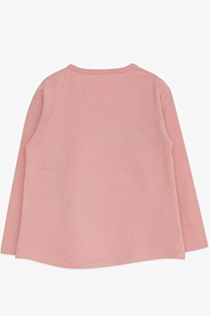 Breeze Kız Çocuk Uzun Kollu Tişört Pullu Kız Baskılı 3-8 Yaş, Somon