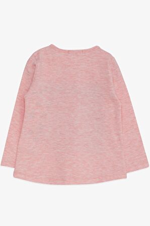 Breeze Kız Çocuk Uzun Kollu Tişört Pullu Kız Baskılı 3-8 Yaş, Somon Melanj