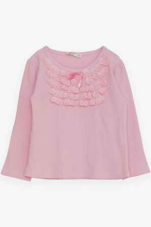 Breeze Kız Çocuk Uzun Kollu Bluz Güpürlü Fiyonklu 3-8 Yaş, Pembe