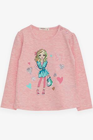 Breeze Kız Çocuk Uzun Kollu Tişört Havalı Kız Baskılı 1.5-5 Yaş, Somon Melanj