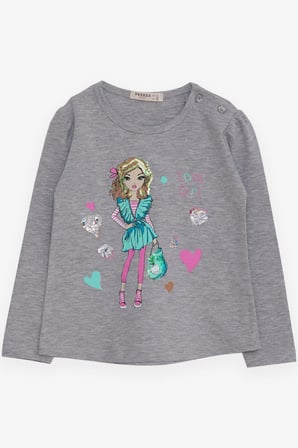 Breeze Kız Çocuk Uzun Kollu Tişört Havalı Kız Baskılı 1.5-5 Yaş, Gri Melanj