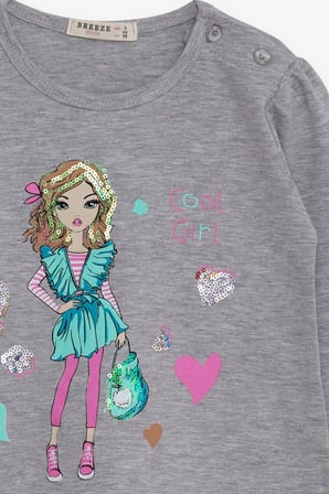 Breeze Kız Çocuk Uzun Kollu Tişört Havalı Kız Baskılı 1.5-5 Yaş, Gri Melanj