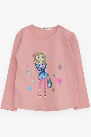 Breeze Kız Çocuk Uzun Kollu Tişört Havalı Kız Baskılı 1.5-5 Yaş, Somon