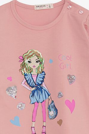 Breeze Kız Çocuk Uzun Kollu Tişört Havalı Kız Baskılı 1.5-5 Yaş, Somon