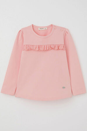 Breeze Kız Çocuk Uzun Kollu Tişört Güpürlü 1-4 Yaş, Pembe