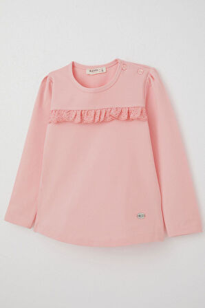Breeze Kız Çocuk Uzun Kollu Tişört Güpürlü 1-4 Yaş, Pembe