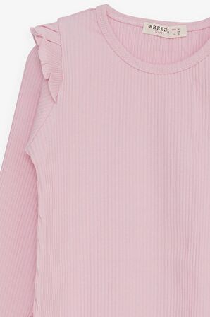 Breeze Kız Çocuk Uzun Kollu Bluz Omuzu Fırfır Detaylı 2-6 Yaş, Pudra