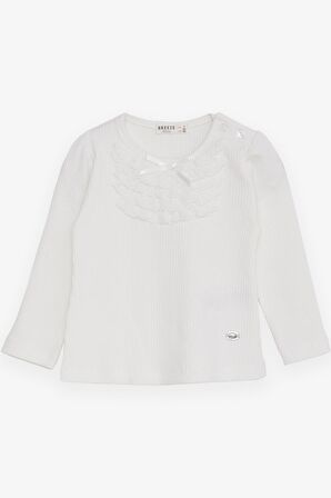 Breeze Kız Bebek Uzun Kollu Tişört Güpürlü Fiyonklu 6 Ay-2 Yaş, Ekru