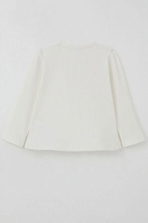 Breeze Kız Bebek Uzun Kollu Tişört Güpürlü Fiyonklu 6 Ay-2 Yaş, Ekru