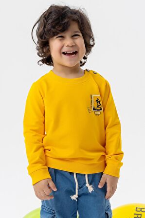 Breeze Erkek Bebek Sweatshirt Kaykaycı Baskılı 9 Ay-3 Yaş, Sarı